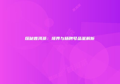 探秘普洱茶：境界与杨聘号品鉴解析
