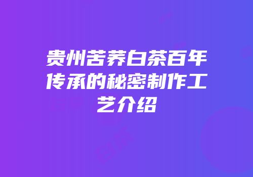 贵州苦荞白茶百年传承的秘密制作工艺介绍