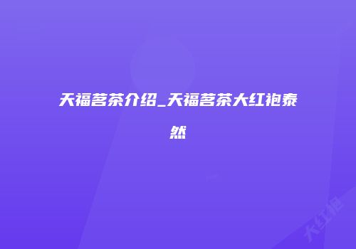天福茗茶介绍_天福茗茶大红袍泰然