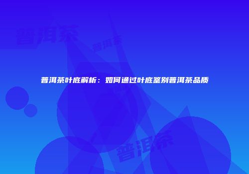 普洱茶叶底解析：如何通过叶底鉴别普洱茶品质
