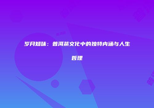 岁月知味：普洱茶文化中的独特内涵与人生哲理