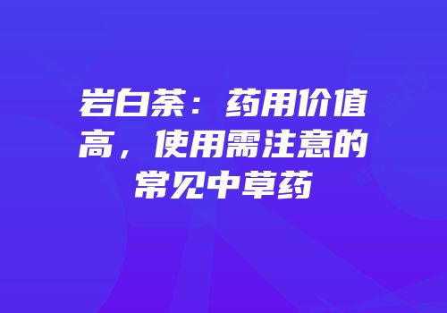 岩白荼：药用价值高，使用需注意的常见中草药