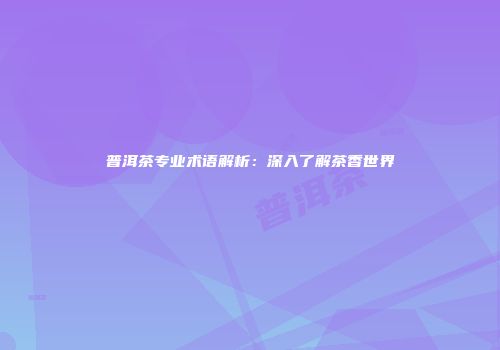普洱茶专业术语解析：深入了解茶香世界